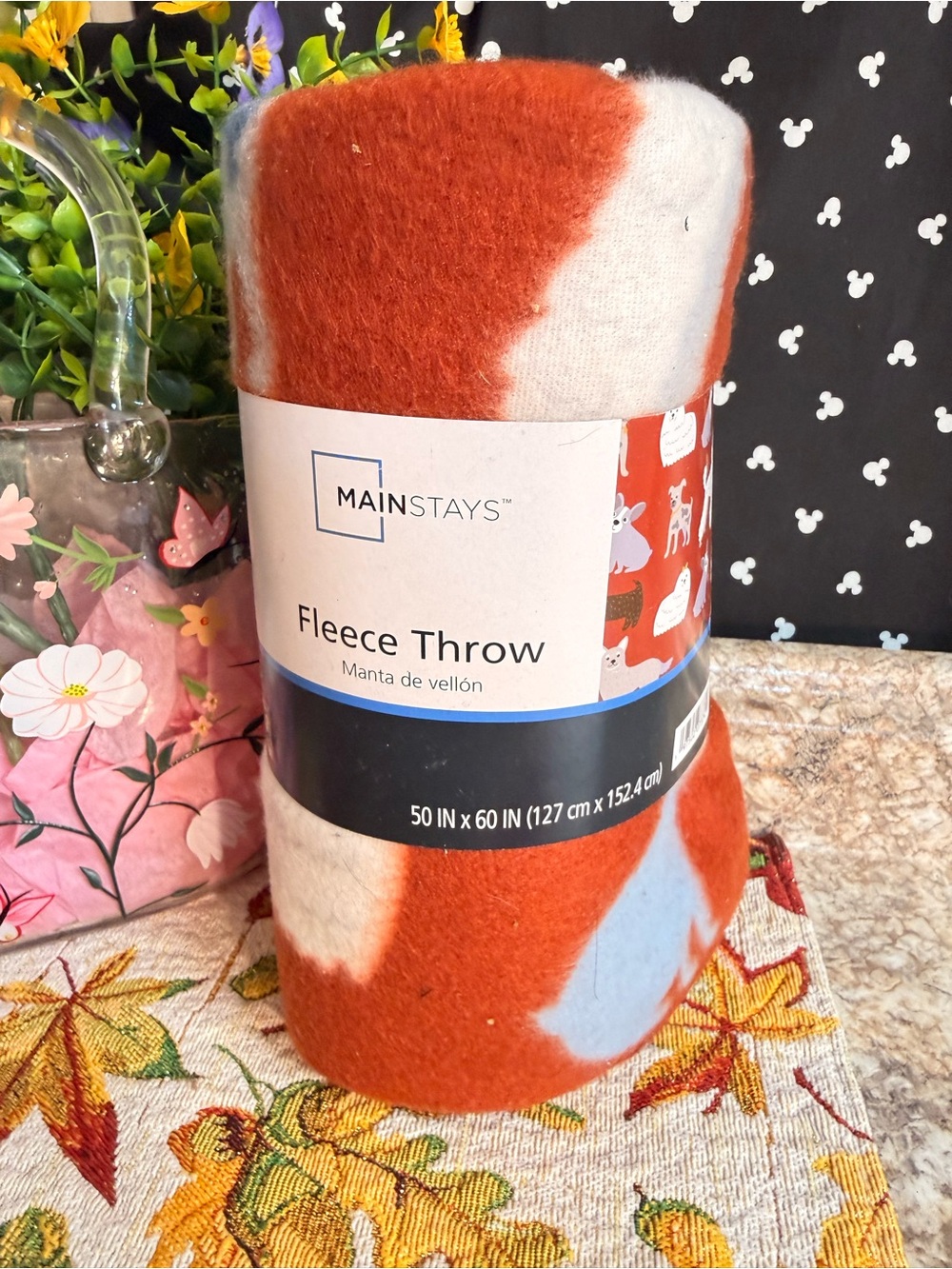 Mainstays Orange, White & Light Blue Fleece Throw Blanket